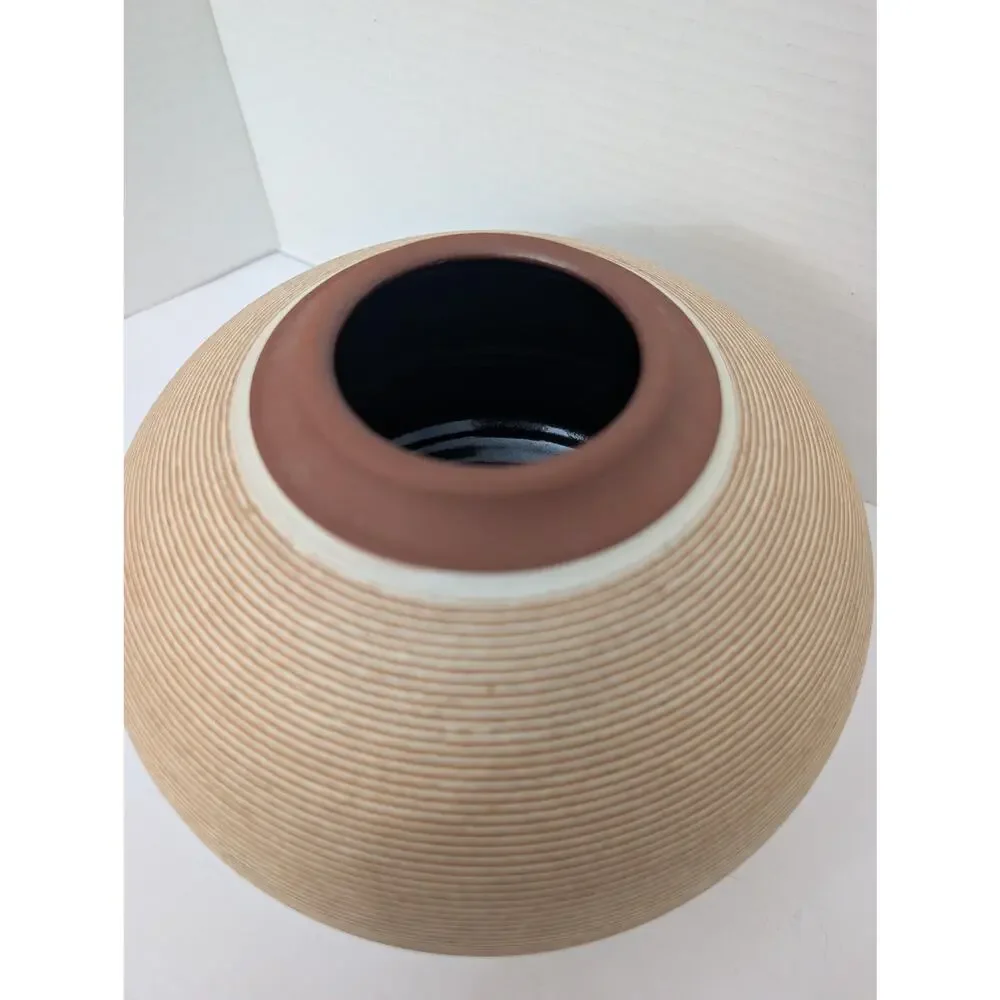 Renee Margolin Studio Pottery Vase Fine Grooved Sphere Ceramic Art Piece